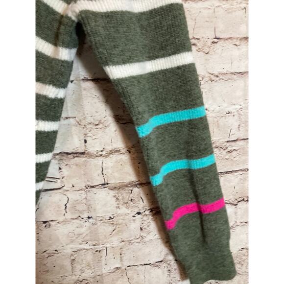 Renuar Sweater Womens Large Full Zip Front Olive Green Striped Collared Stretch - Picture 3 of 13